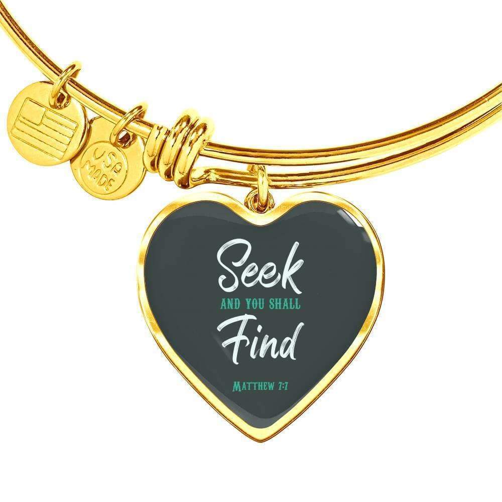 Seek Matthew 7:7 Personalized Engraved Gold Heart Bangle Bracelet Custom Nam